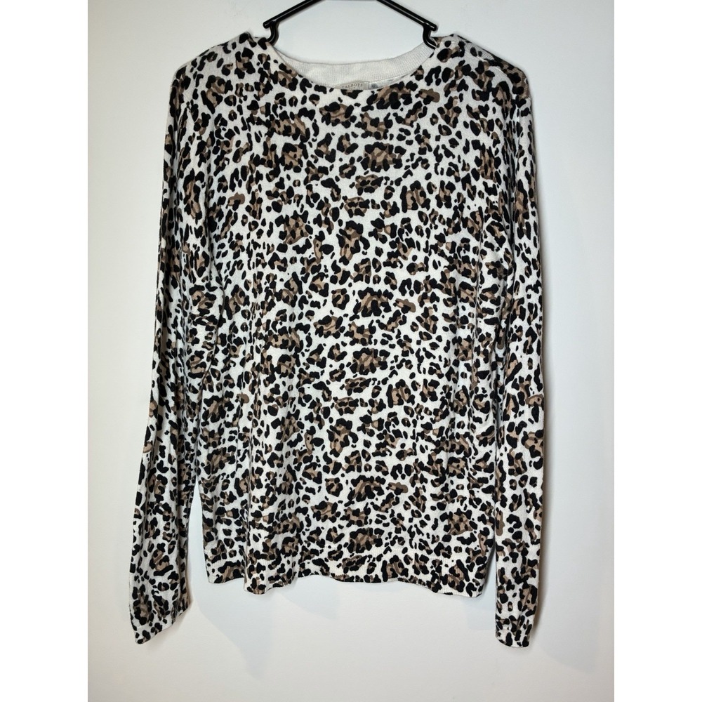 Talbots L Cheetah Cotton Cashmere Blend Long Sleeve Boat Neck Sweater